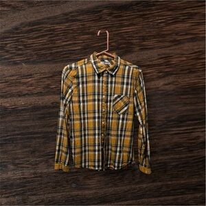 Tronjori Boys Yellow and Blue Plaid Button Up Size 14